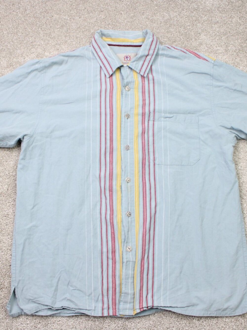 The Territory Ahead Camp Shirt Mens Large Blue Loop Collar Cotton Short Sleeve